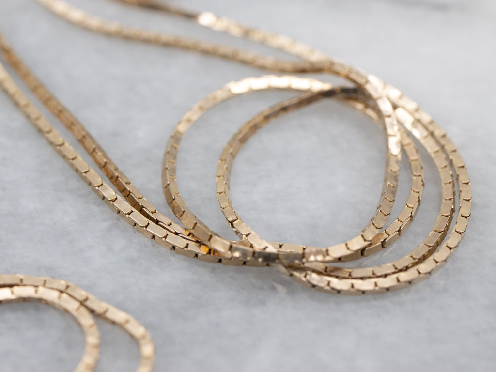 Long Italian Yellow Gold Square Link Chain