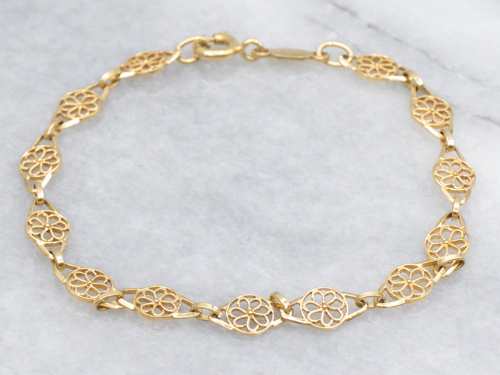 Italian Yellow Gold Filigree Link Bracelet
