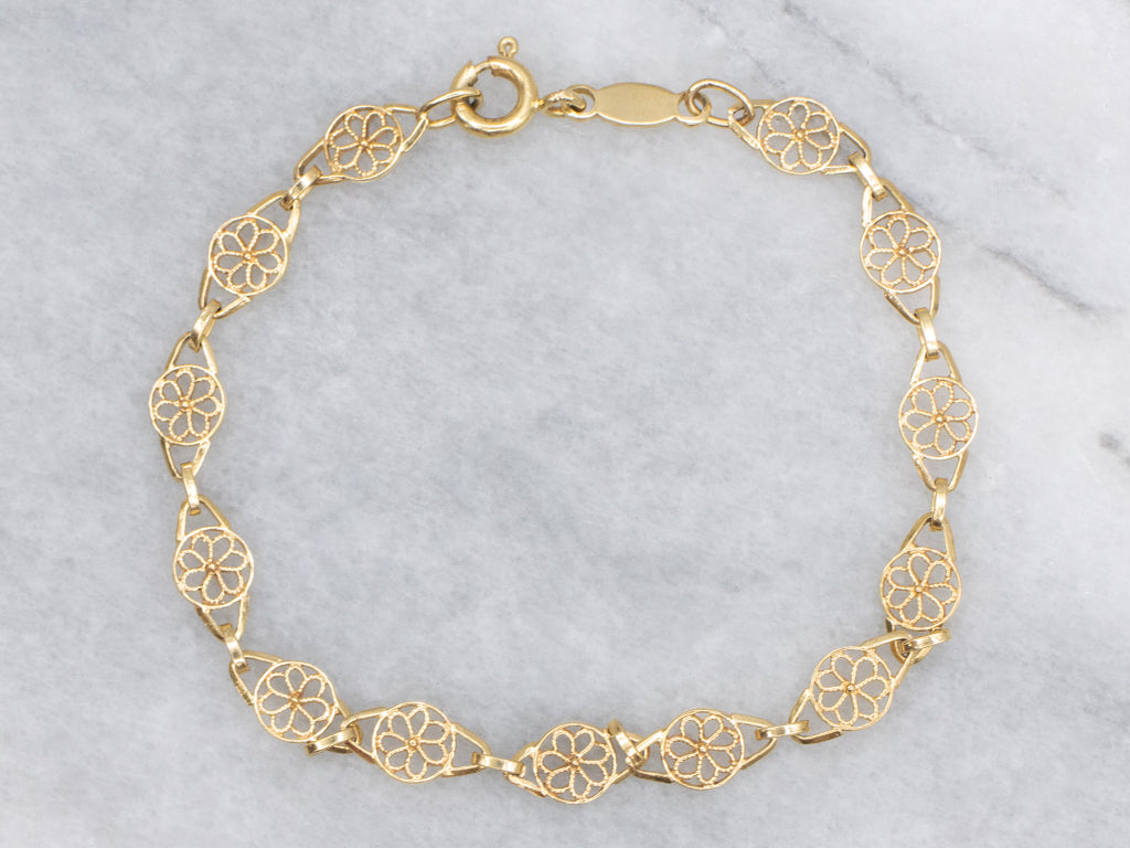 Italian Yellow Gold Filigree Link Bracelet