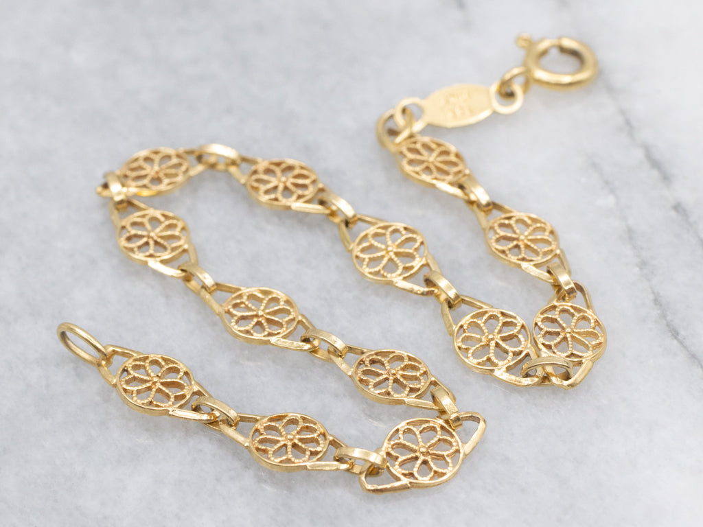 Italian Yellow Gold Filigree Link Bracelet