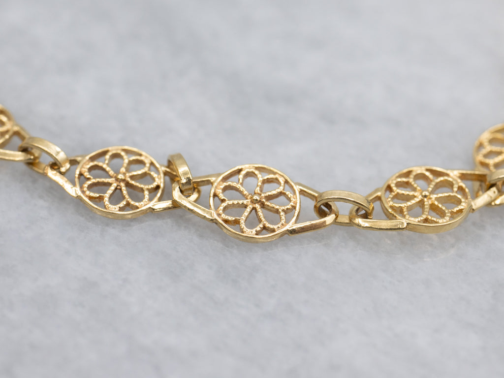 Italian Yellow Gold Filigree Link Bracelet