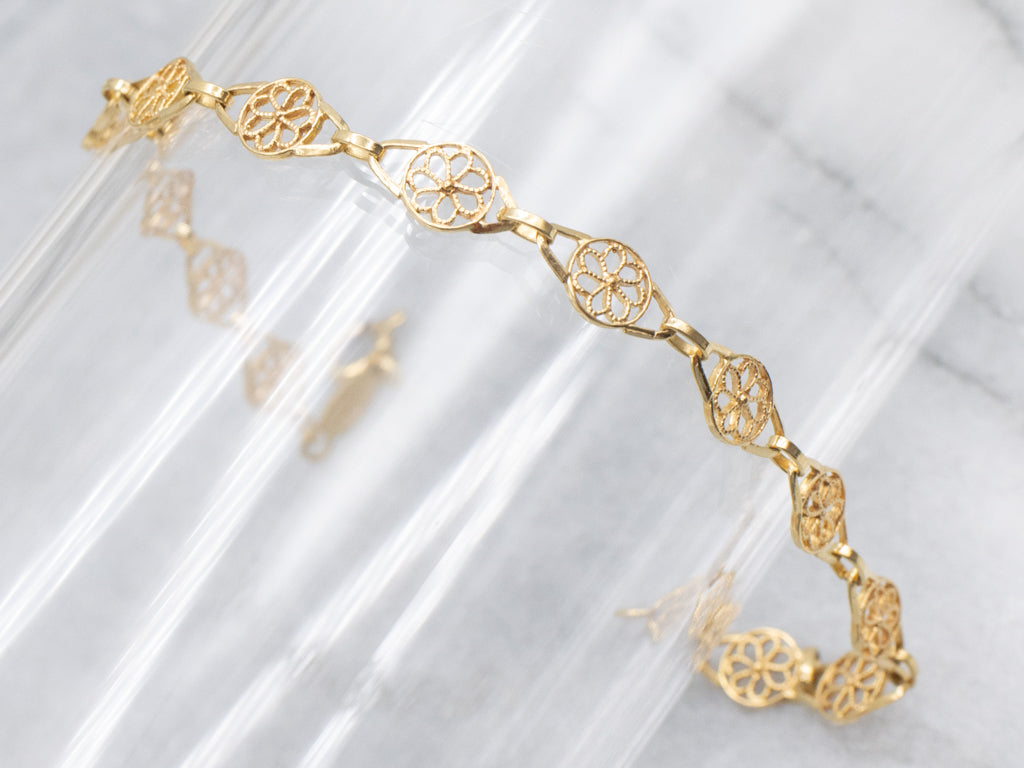 Italian Yellow Gold Filigree Link Bracelet