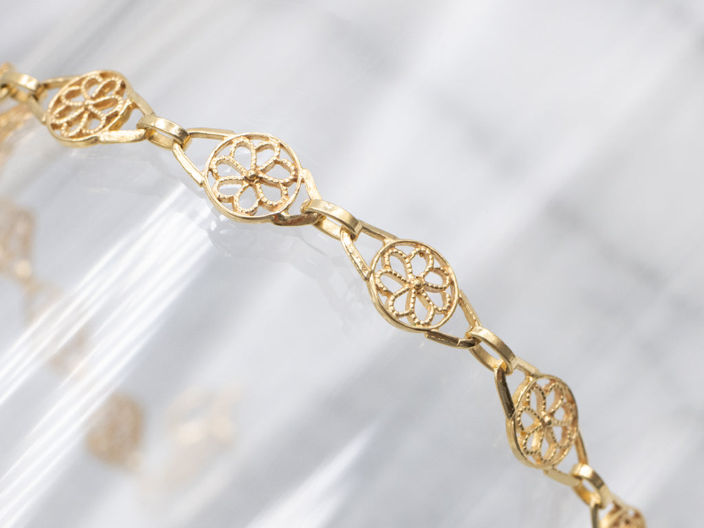 Italian Yellow Gold Filigree Link Bracelet