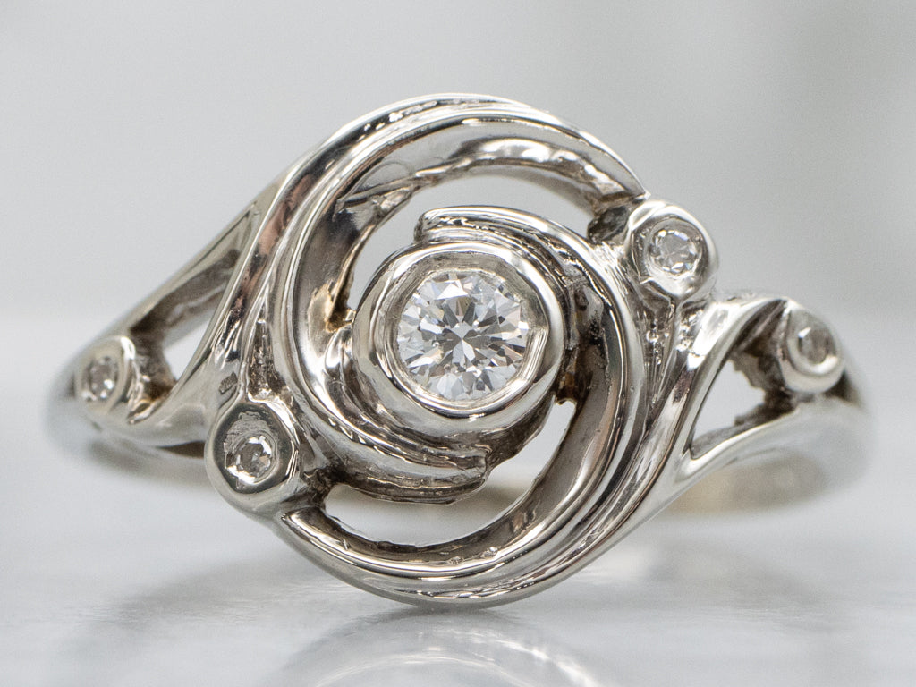 Swirling Vintage White Gold Diamond Ring