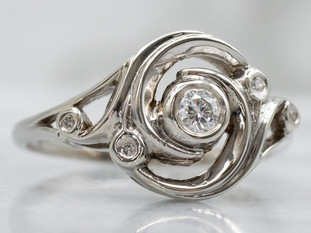 Swirling Vintage White Gold Diamond Ring