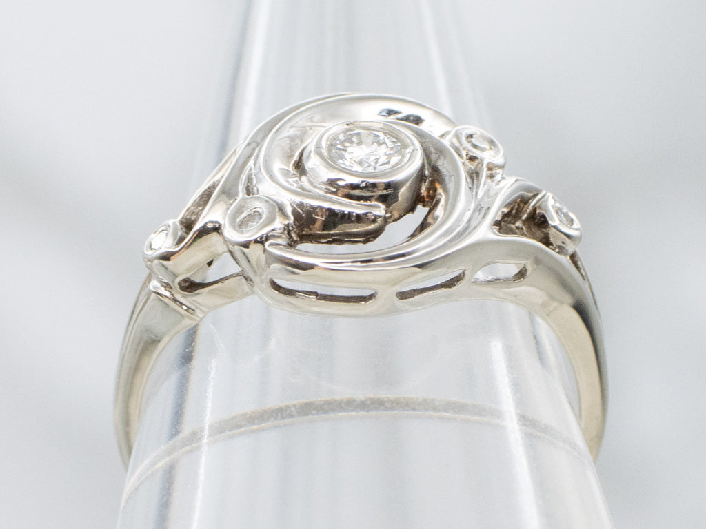 Swirling Vintage White Gold Diamond Ring