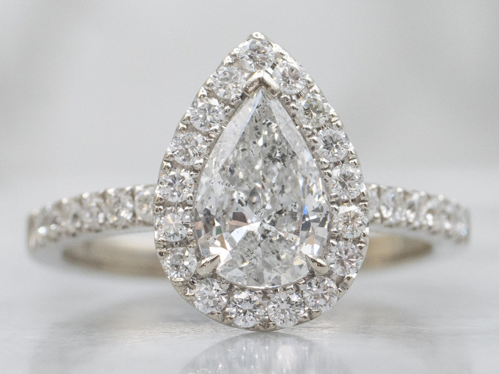 Modern Pear-Cut Diamond Halo White Gold Engagement Ring