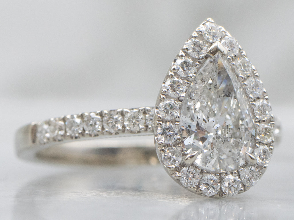 Modern Pear-Cut Diamond Halo White Gold Engagement Ring