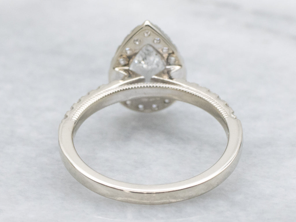 Modern Pear-Cut Diamond Halo White Gold Engagement Ring