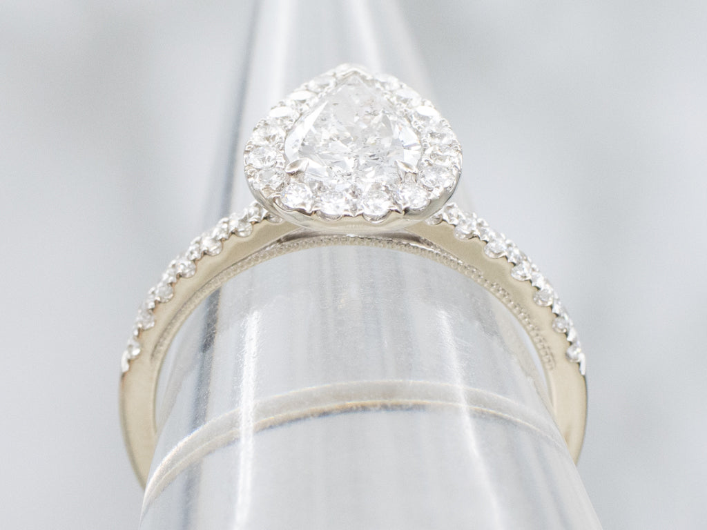 Modern Pear-Cut Diamond Halo White Gold Engagement Ring