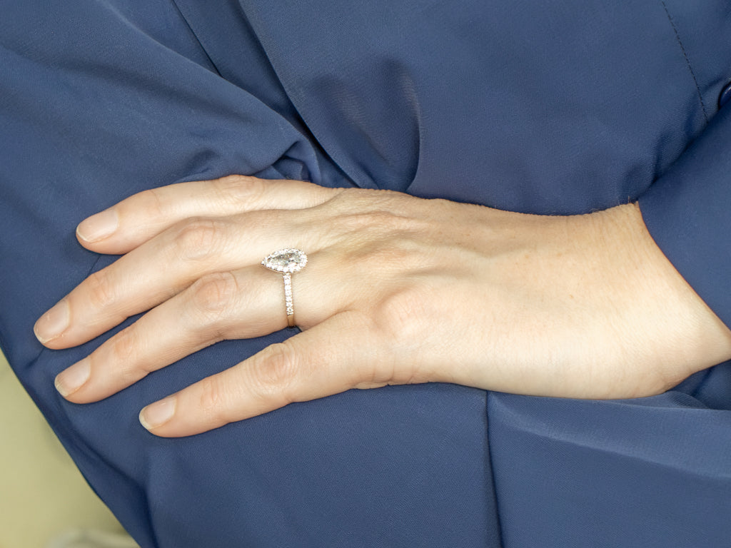 Modern Pear-Cut Diamond Halo White Gold Engagement Ring
