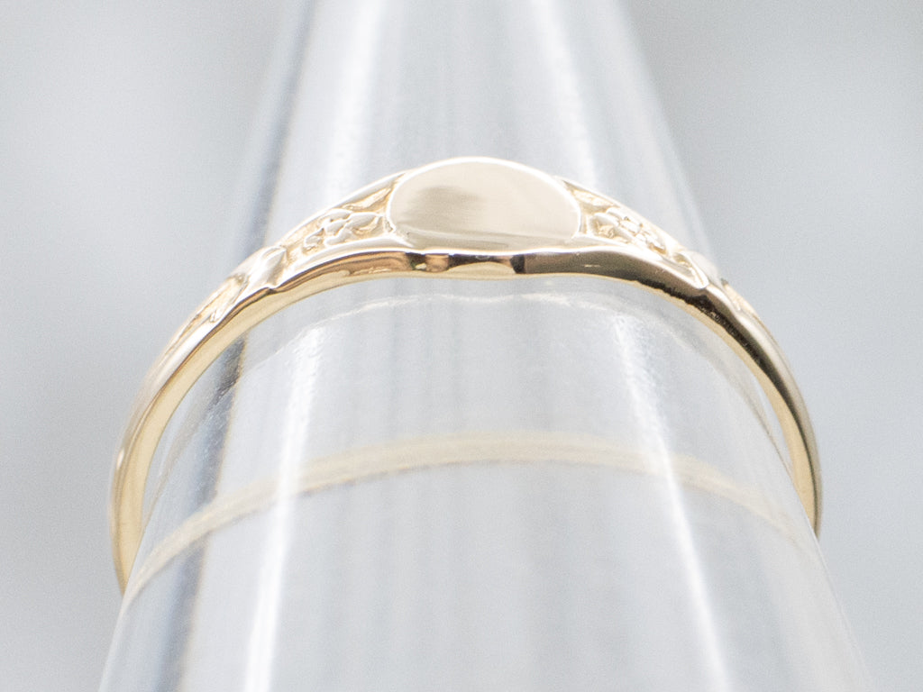 Floral Round-Top Mini Gold Signet Ring