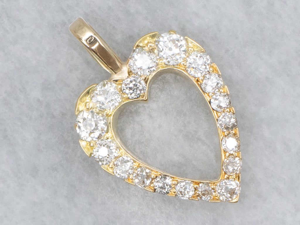 Old Mine Cut Diamond Heart Yellow Gold Pendant