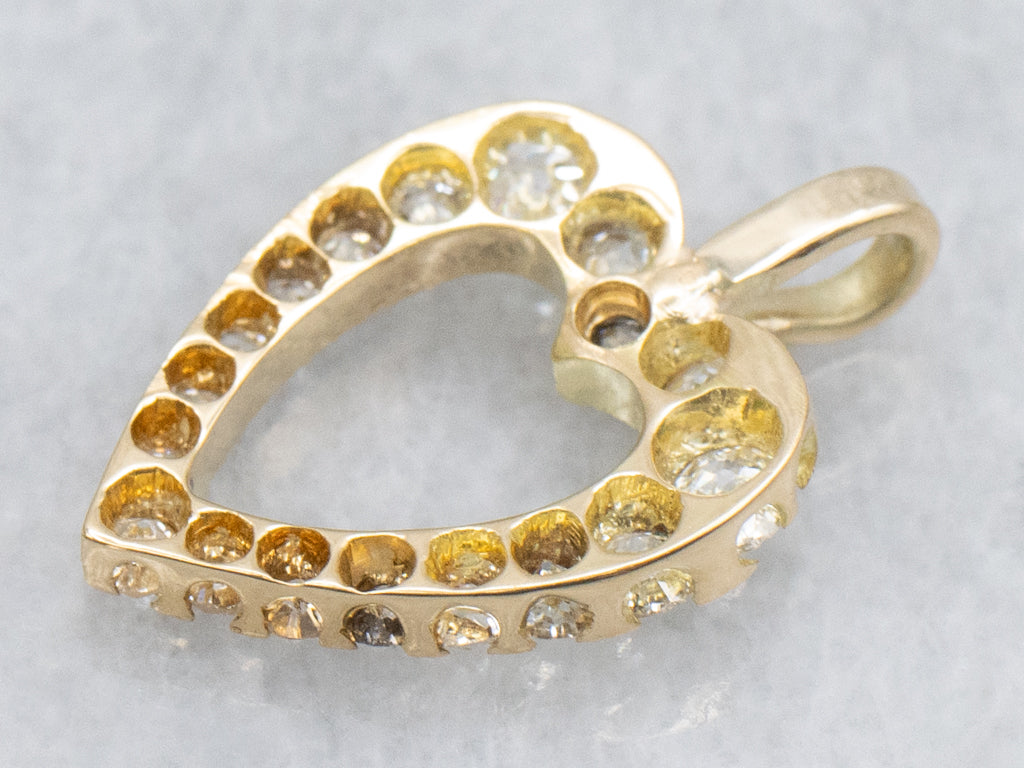 Old Mine Cut Diamond Heart Yellow Gold Pendant