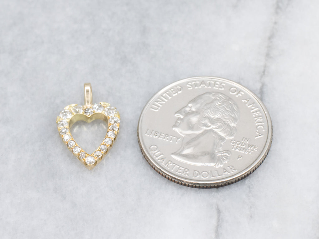 Old Mine Cut Diamond Heart Yellow Gold Pendant