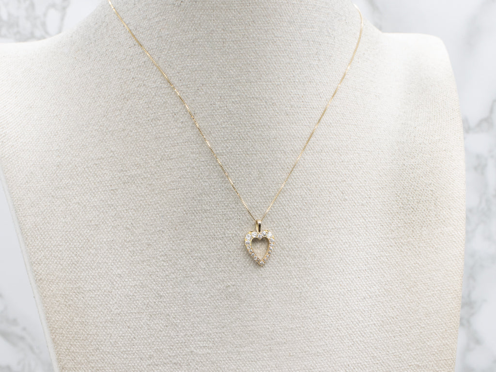 Old Mine Cut Diamond Heart Yellow Gold Pendant