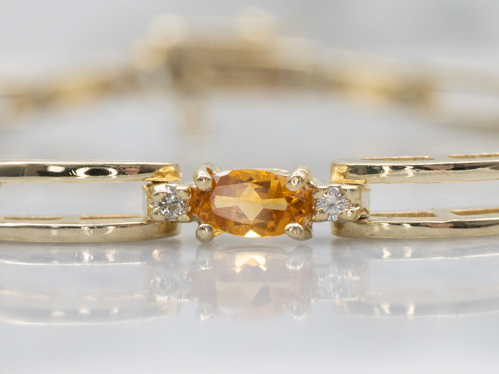 Yellow Gold Citrine and Diamond Gemstone Link Bracelet