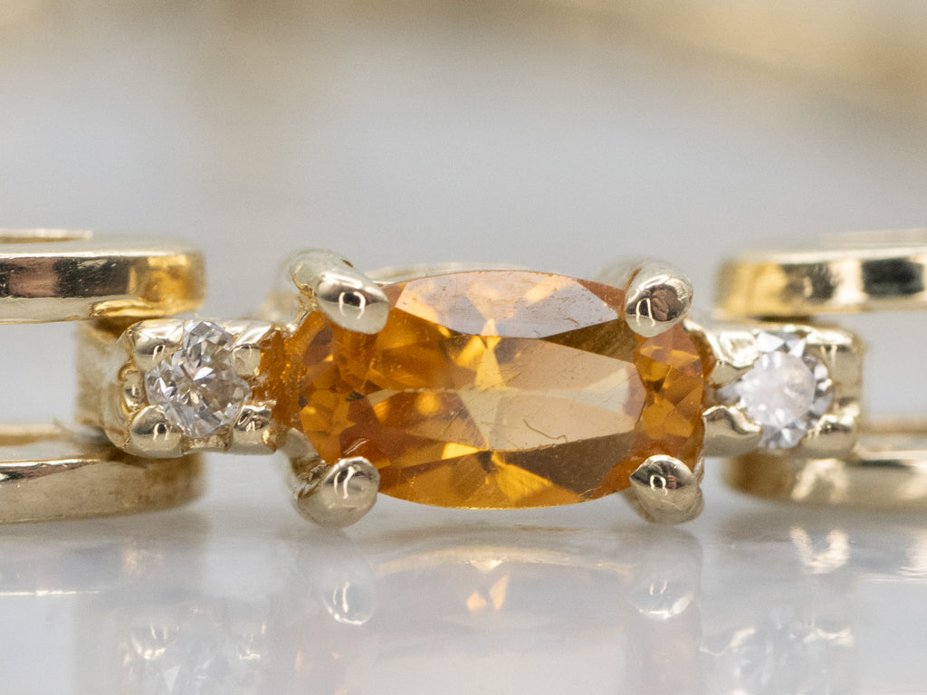 Yellow Gold Citrine and Diamond Gemstone Link Bracelet