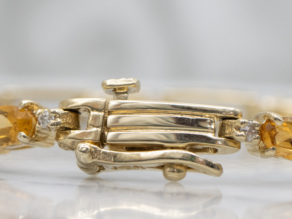 Yellow Gold Citrine and Diamond Gemstone Link Bracelet