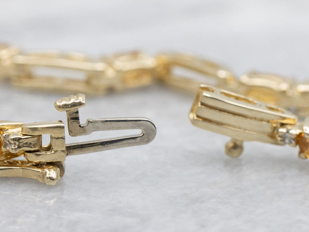 Yellow Gold Citrine and Diamond Gemstone Link Bracelet