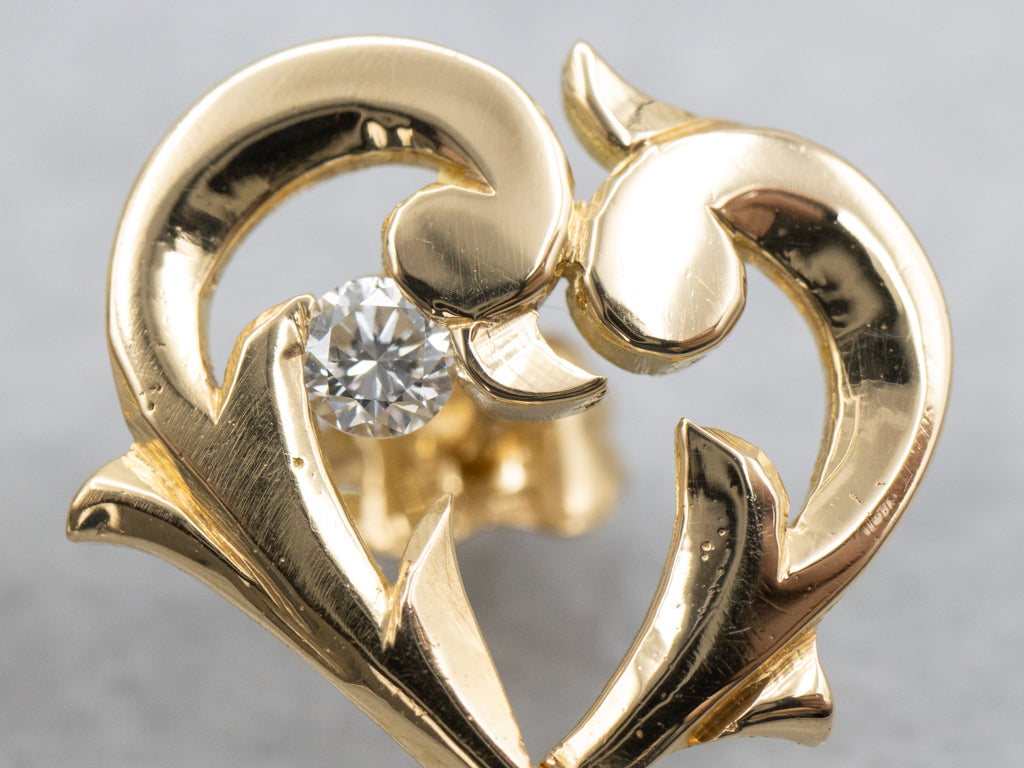 Sweetheart Diamond and Pearl Gold Drop Earrings
