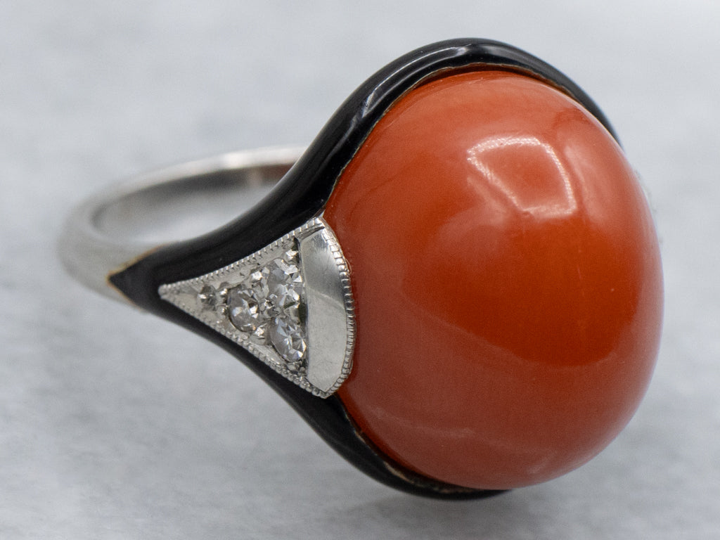 Art Deco Era Platinum Coral and Gold Cartier Enamel Jewelry Set