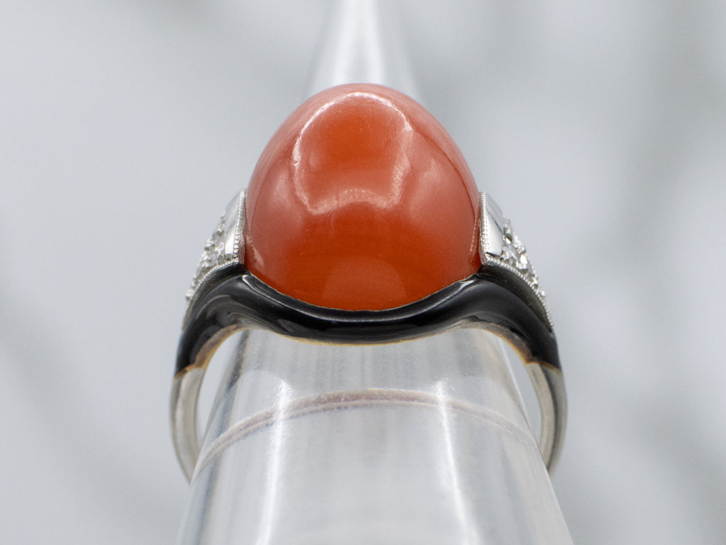 Art Deco Era Platinum Coral and Gold Cartier Enamel Jewelry Set