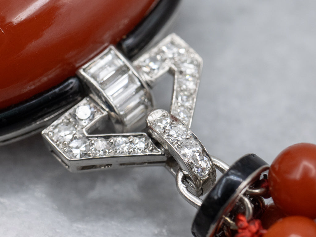 Art Deco Era Platinum Coral and Gold Cartier Enamel Jewelry Set