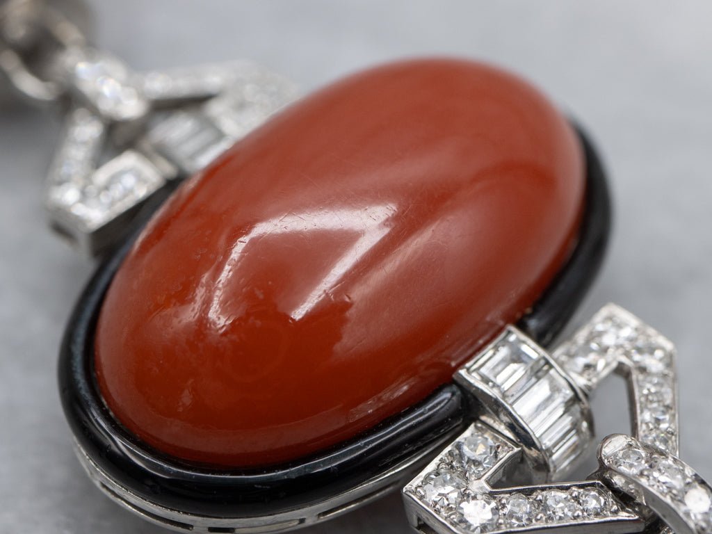 Art Deco Era Platinum Coral and Gold Cartier Enamel Jewelry Set