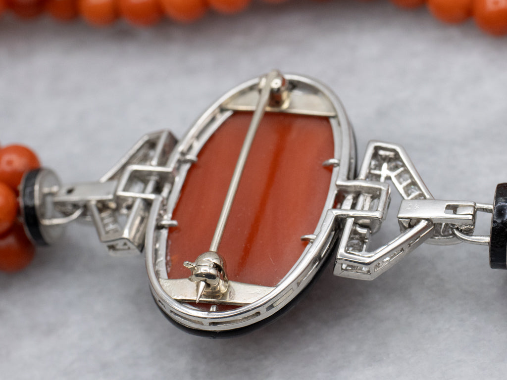 Art Deco Era Platinum Coral and Gold Cartier Enamel Jewelry Set