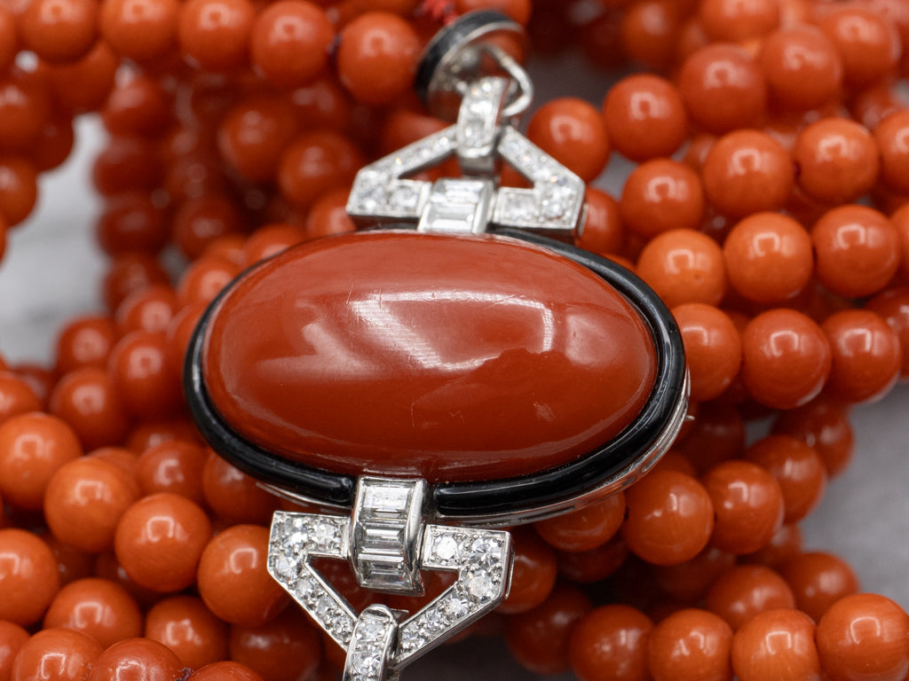 Art Deco Era Platinum Coral and Gold Cartier Enamel Jewelry Set