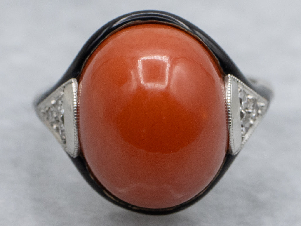 Art Deco Era Platinum Coral and Gold Cartier Enamel Jewelry Set