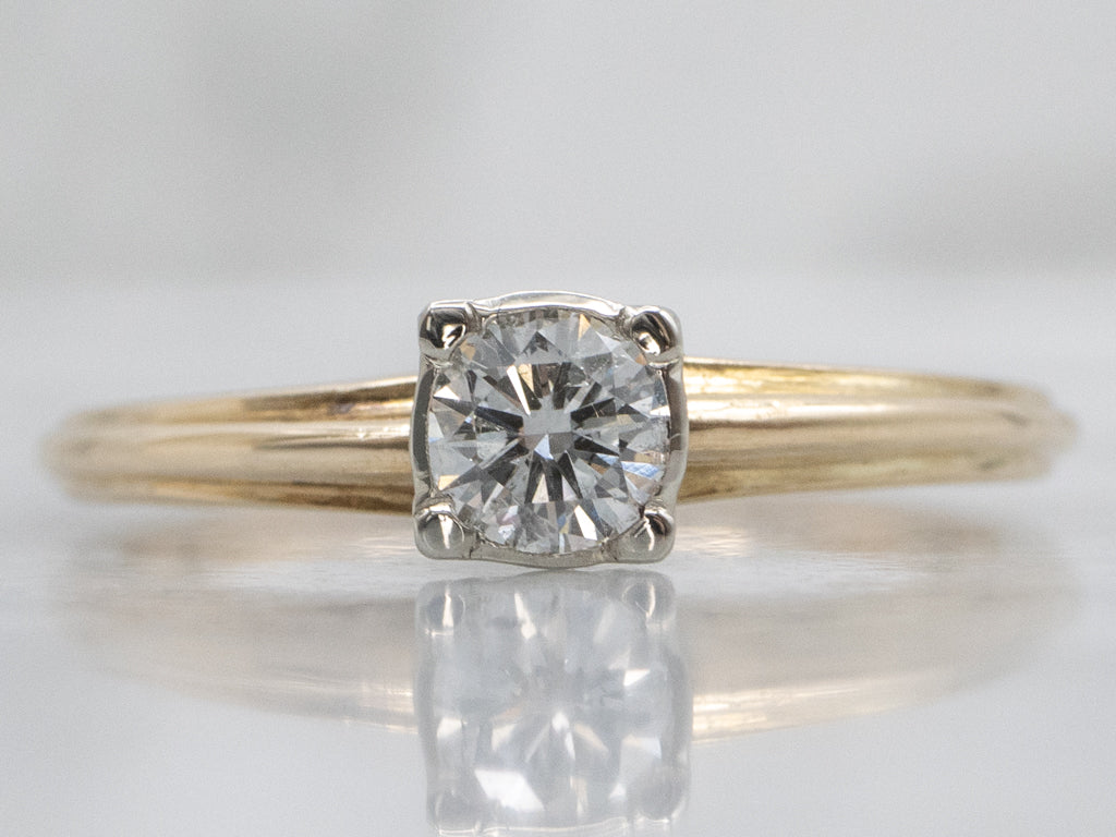 Vintage Diamond Solitaire Two-Tone Engagement Ring