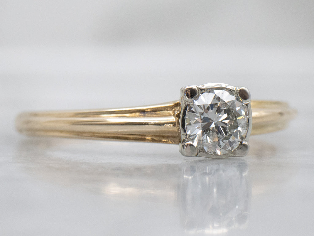 Vintage Diamond Solitaire Two-Tone Engagement Ring
