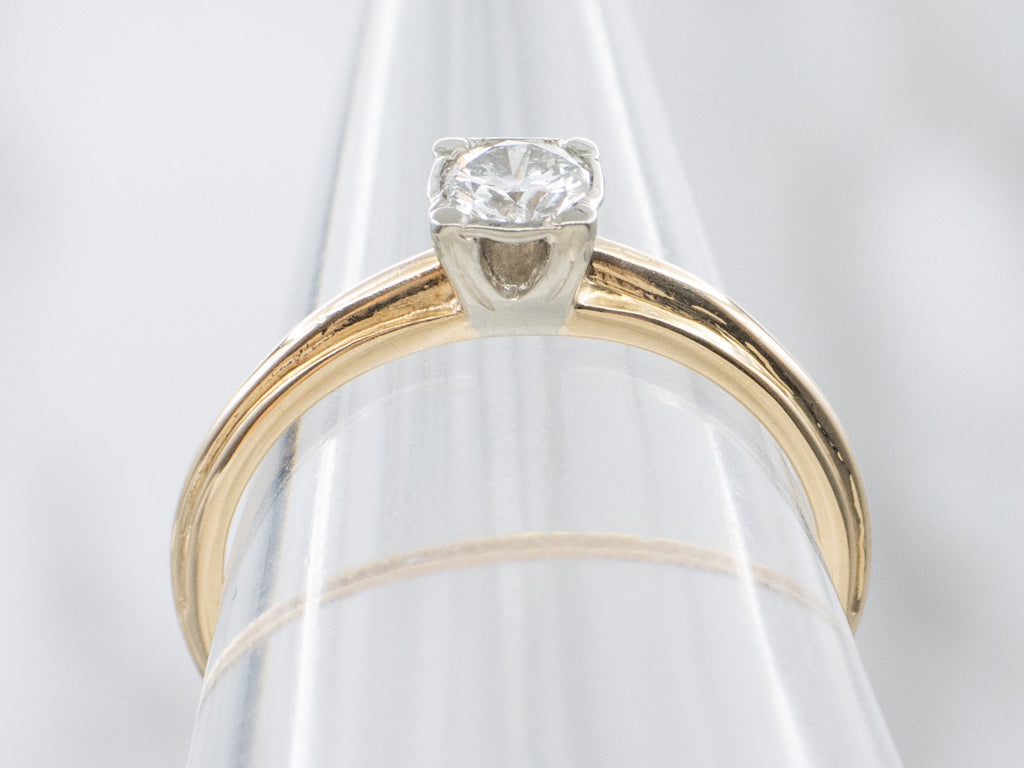 Vintage Diamond Solitaire Two-Tone Engagement Ring