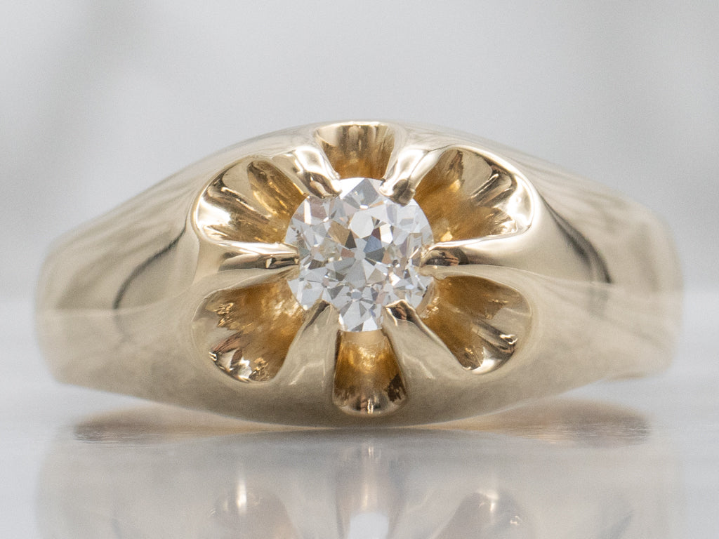 Men's Belcher-Set Old Mine Cut Diamond Solitaire Ring