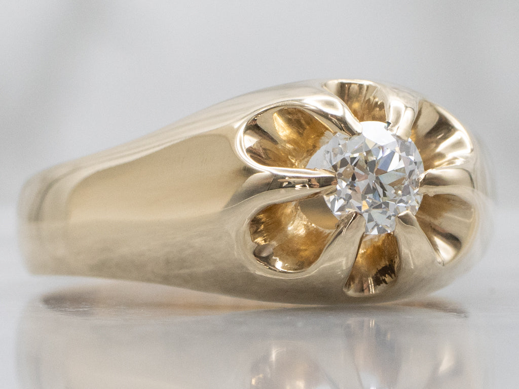 Men's Belcher-Set Old Mine Cut Diamond Solitaire Ring