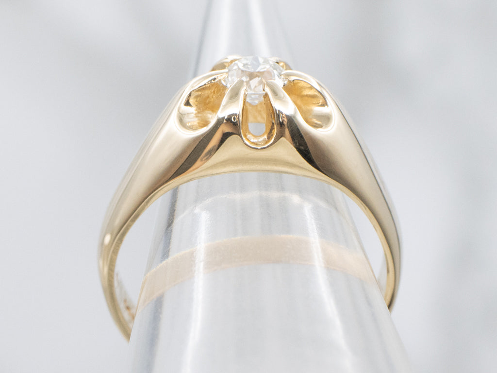 Men's Belcher-Set Old Mine Cut Diamond Solitaire Ring