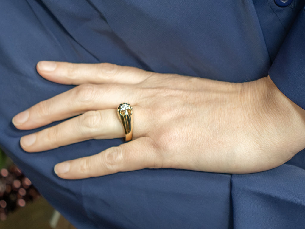 Men's Belcher-Set Old Mine Cut Diamond Solitaire Ring
