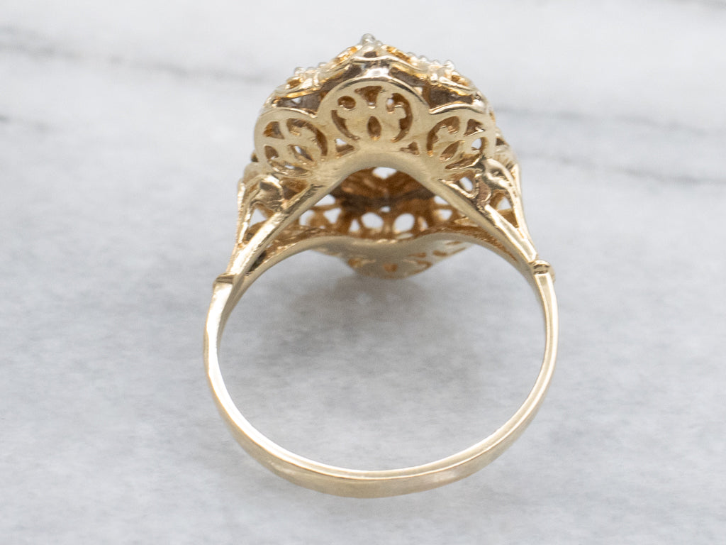 Ornate Round-Brilliant Diamond Filigree Dinner Ring