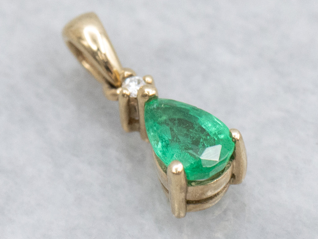 Pear Cut Emerald and Diamond Gold Pendant