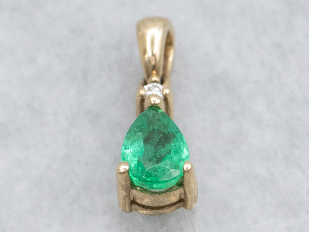 Pear Cut Emerald and Diamond Gold Pendant