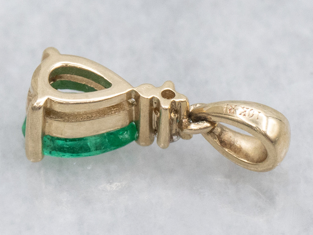 Pear Cut Emerald and Diamond Gold Pendant