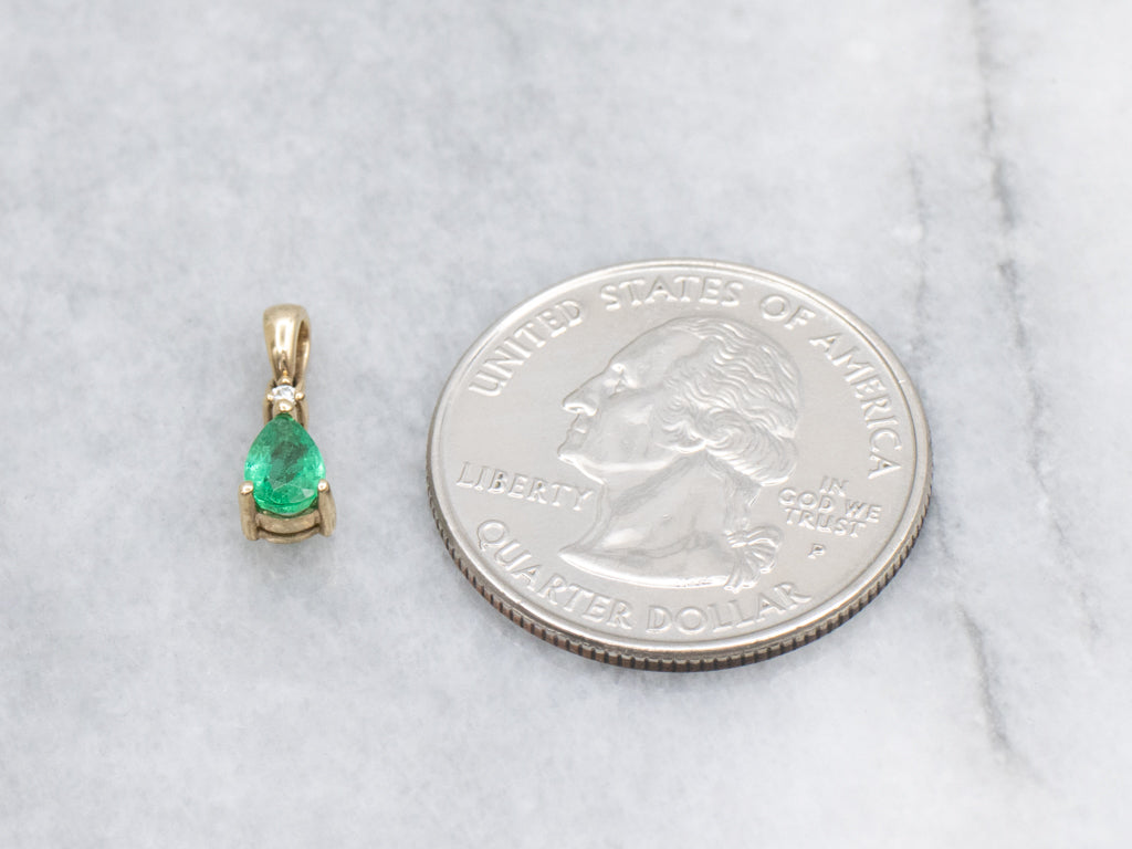 Pear Cut Emerald and Diamond Gold Pendant