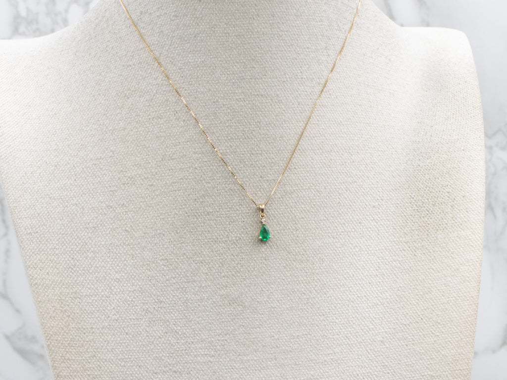 Pear Cut Emerald and Diamond Gold Pendant
