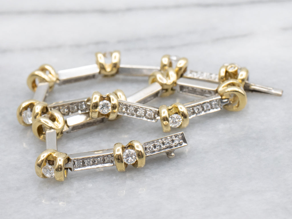 Diamond Italian Two-Tone Gold Bar Link Bracelet