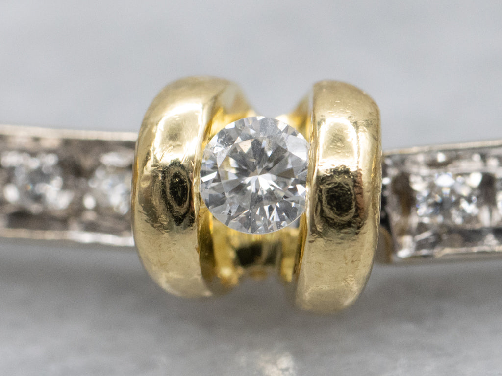 Diamond Italian Two-Tone Gold Bar Link Bracelet