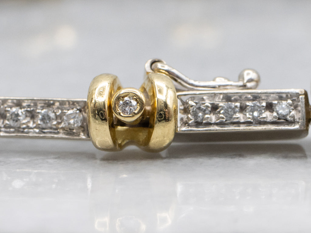 Diamond Italian Two-Tone Gold Bar Link Bracelet