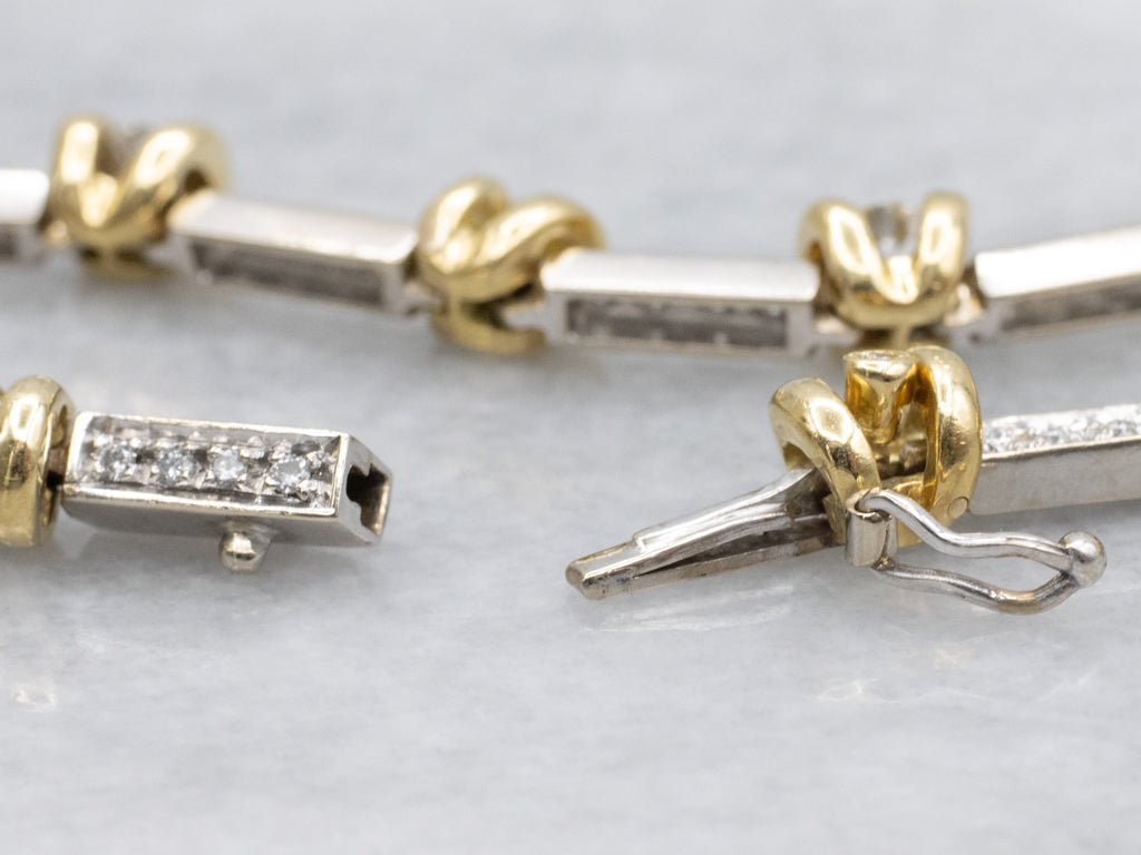 Diamond Italian Two-Tone Gold Bar Link Bracelet