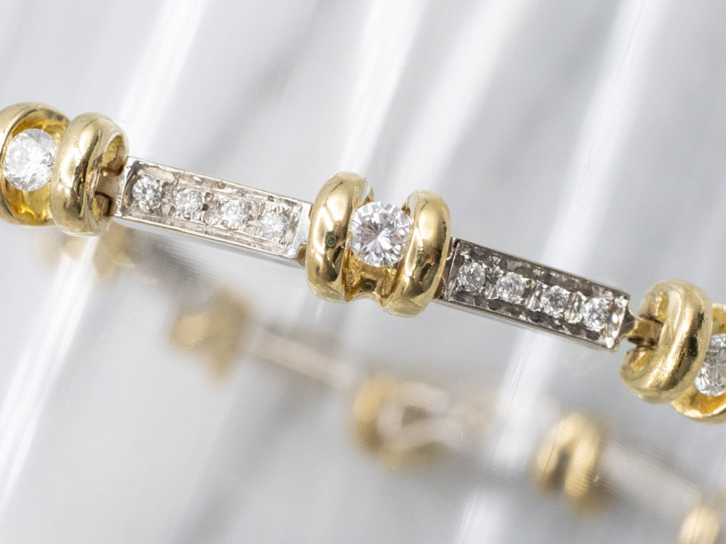 Diamond Italian Two-Tone Gold Bar Link Bracelet